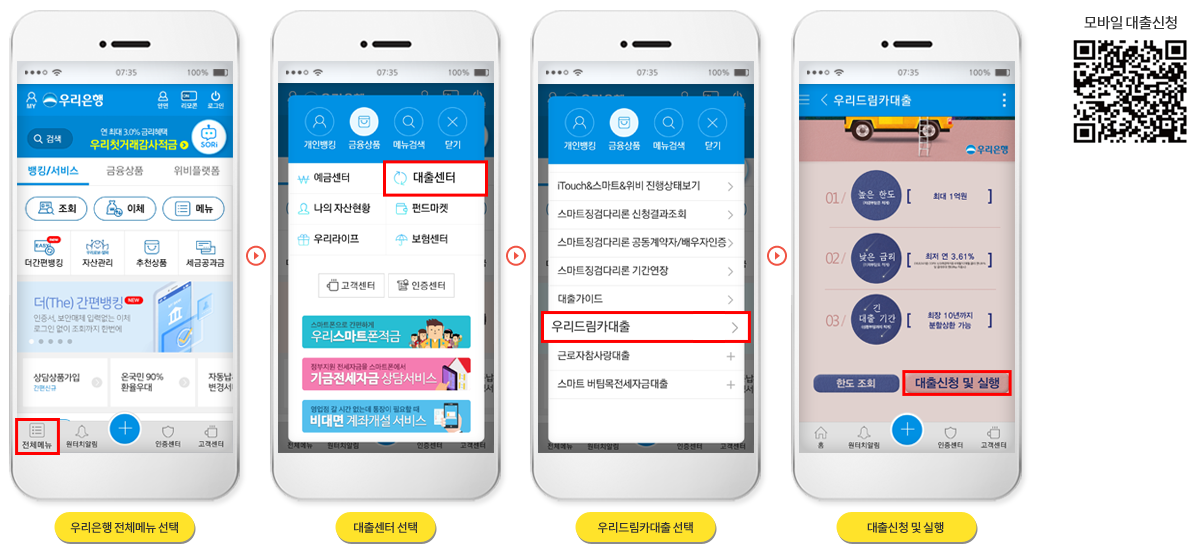 우리은행 모바일 대출 신청 프로세스